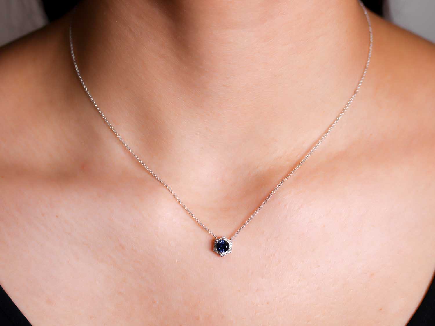 Black Sapphire Pendant Necklace - 14K Solid Gold - Oak & Luna