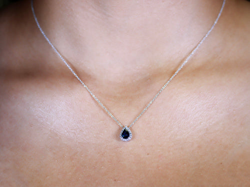 Pear-Shaped Sapphire and Diamond Necklace in White Gold