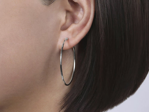 Classic Round 40mm Hoop Earrings in White Gold