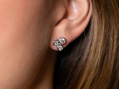 Bezel Diamond Trio Stud Earrings in 18K White Gold