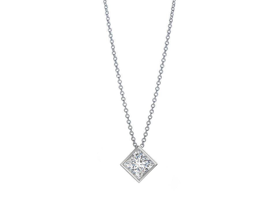 White Gold and Princess Diamond Necklace 