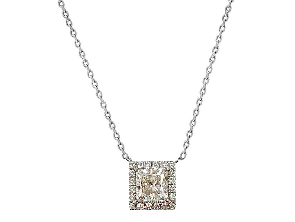 Princess Cut White Gold and Diamond Necklace