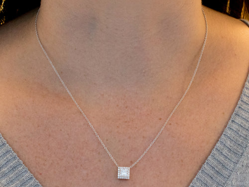 Princess Cut White Gold and Diamond Necklace