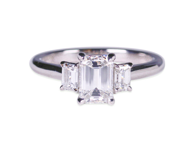 Emerald Diamond Three-Stone Engagement Ring
