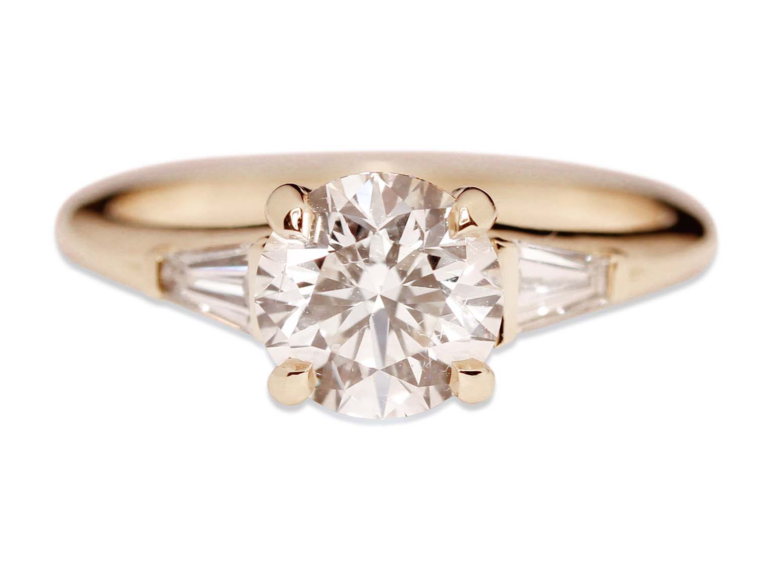 Three-Stone Brilliant Diamond Engagement Ring in Yellow Gold