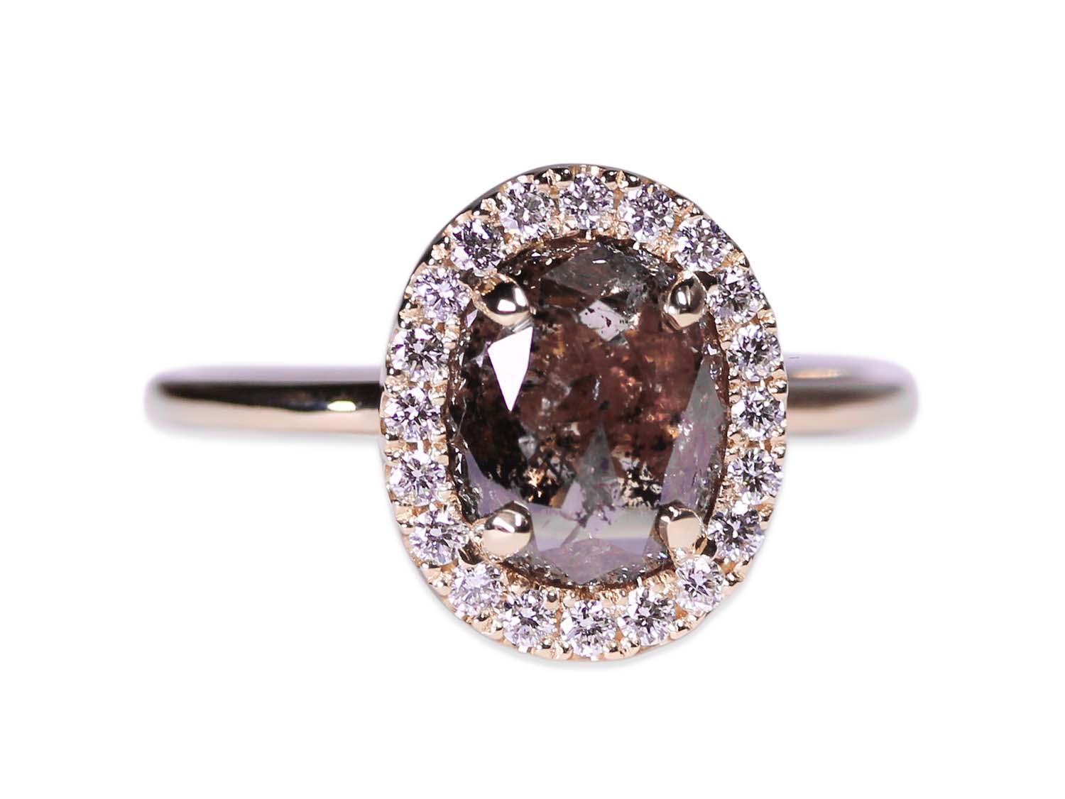 Oval Rose Cut Cognac Diamond Engagement Ring