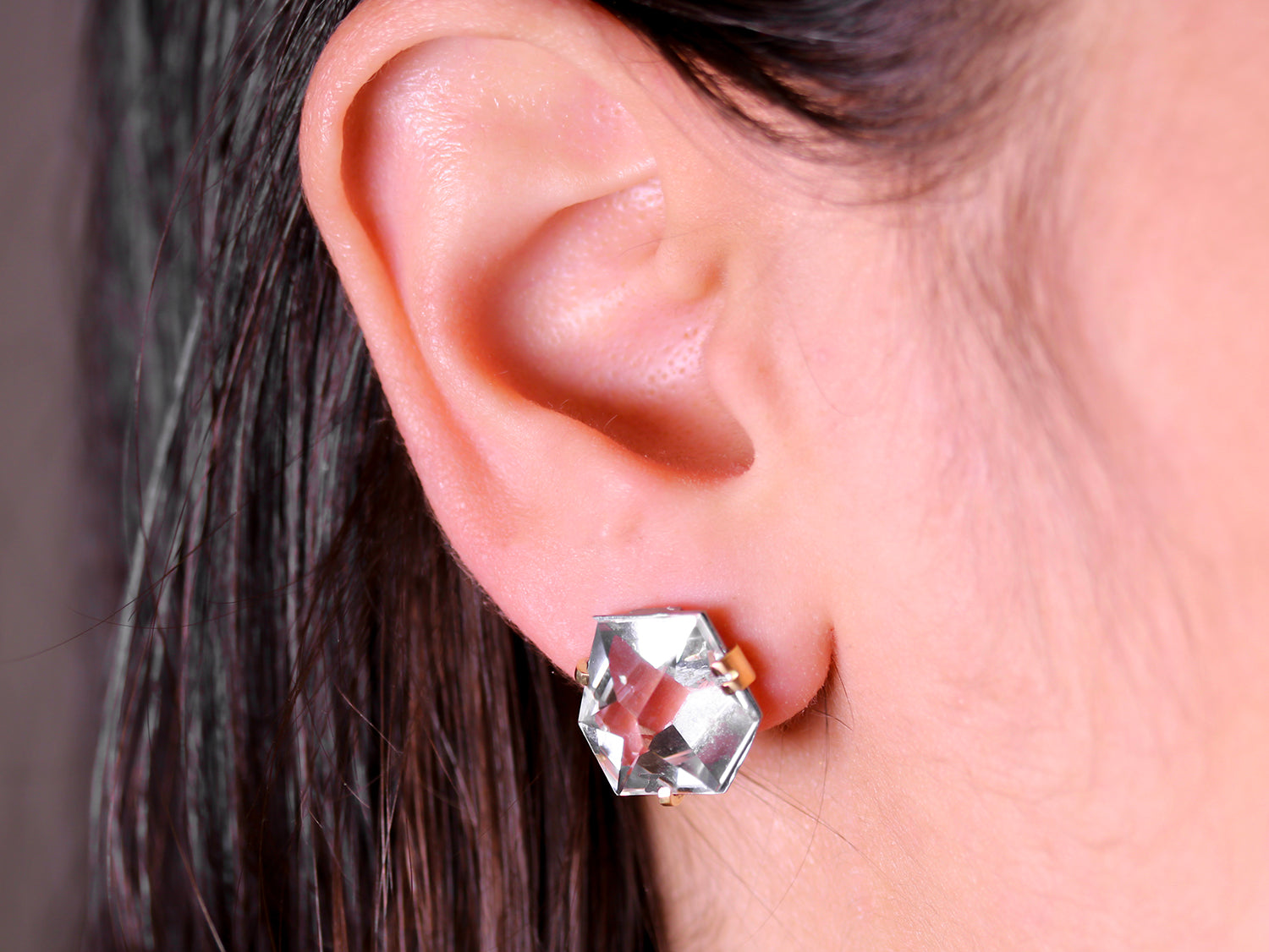 Faceted Colorless Quartz Stud Earrings (Small)