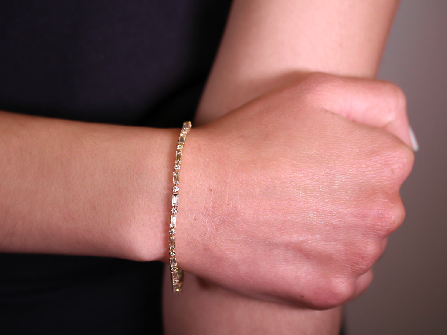 Vintage-Inspired Baguette and Round Diamond Bracelet