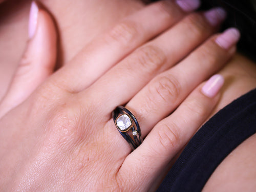 Colorless Quartz and Diamond Swirl Ring