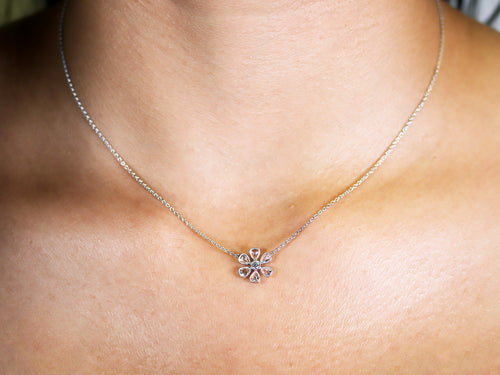 Rose Cut Diamond Flower Necklace in Platinum