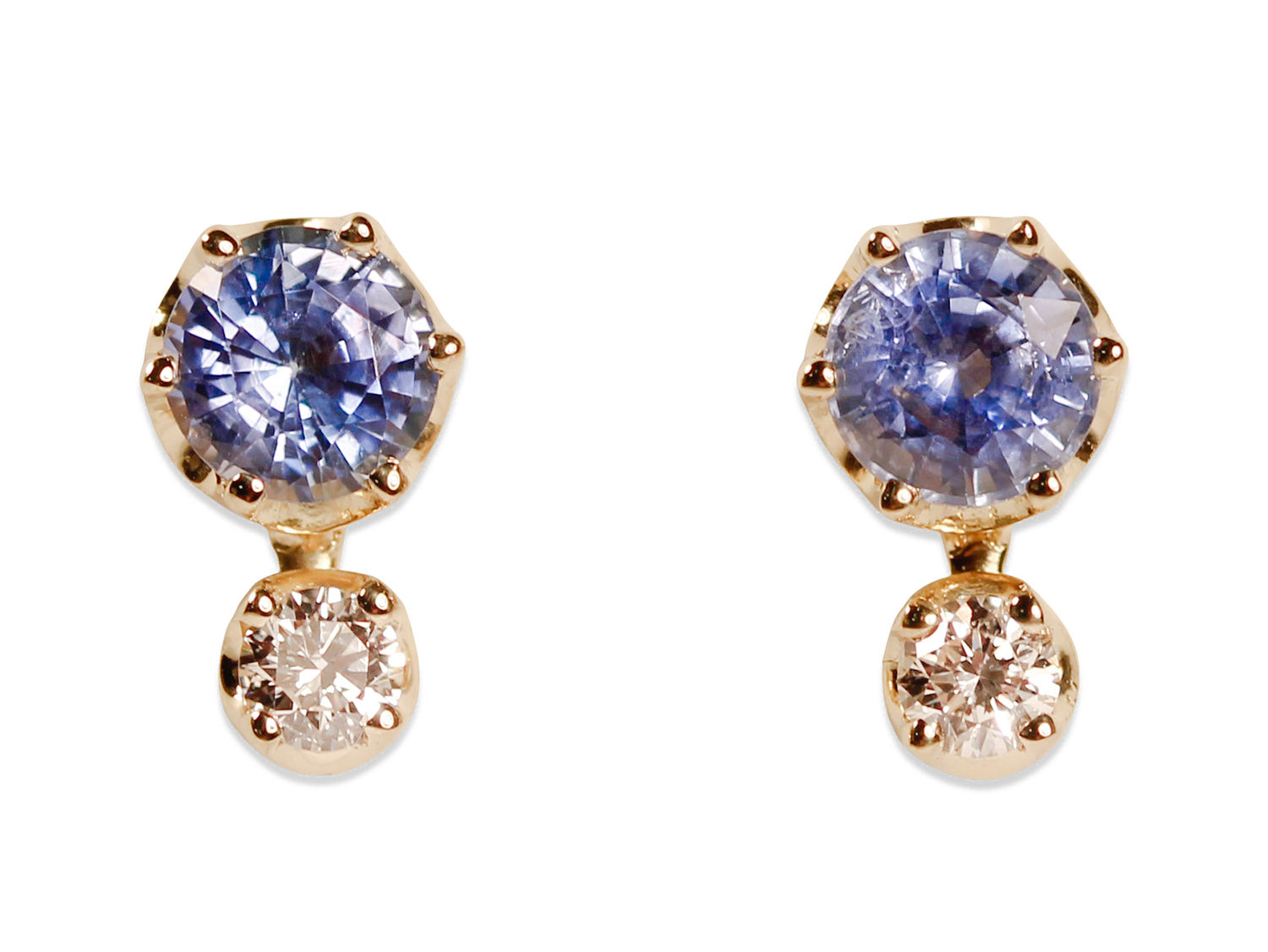 Blue Sapphire and Round Diamond Earrings in 18K Yellow Gold