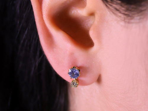 Blue Sapphire and Round Diamond Earrings
