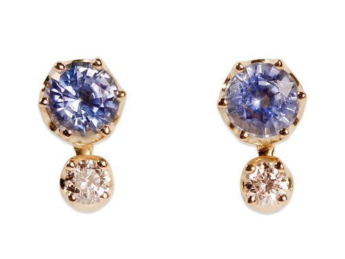 Blue Sapphire and Round Diamond Earrings