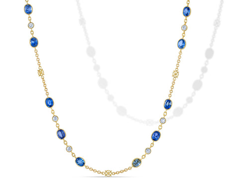 Sapphire and Diamond Starburst Necklace in White Gold