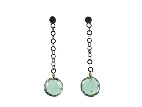 Green Amethyst and Diamond Dangle Earrings