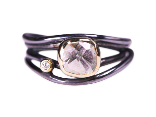 Colorless Quartz and Diamond Swirl Ring