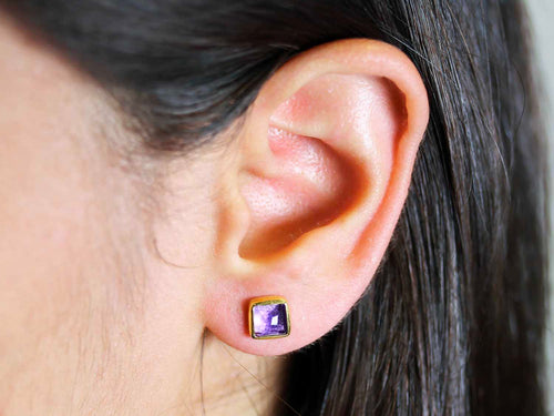 Rough Cut Amethyst Stud Earrings