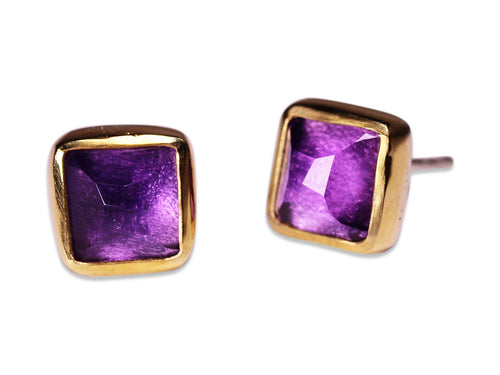 Rough Cut Amethyst Stud Earrings