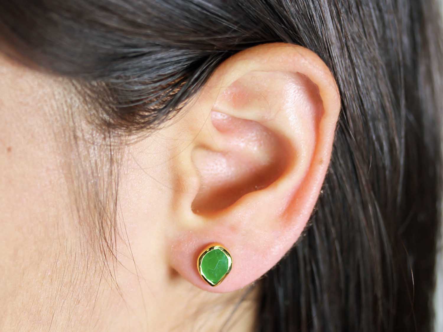 Rough Cut Jade Stud Earrings
