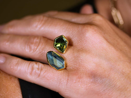 Blue Topaz and Green Amethyst Ring