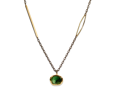 Bezel Green Amethyst Pendant Necklace