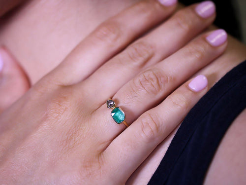 Emerald and Rose Cut Diamond Ring