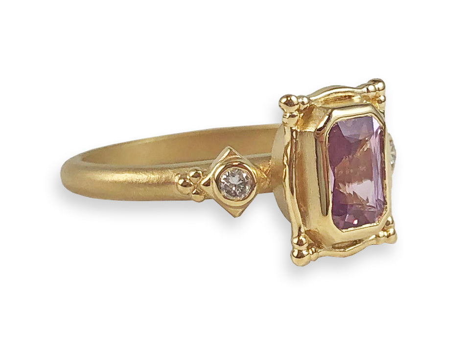 Yellow Gold, Pink Sapphire and Diamond Engagement Ring at the Best Jewelry Store in Washington, DC