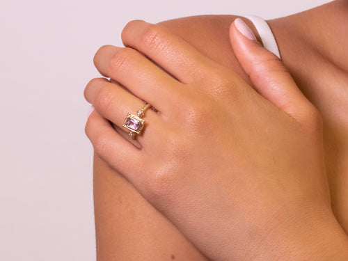 Pink Sapphire and Diamond "Picture Frame" Ring in Yellow Gold