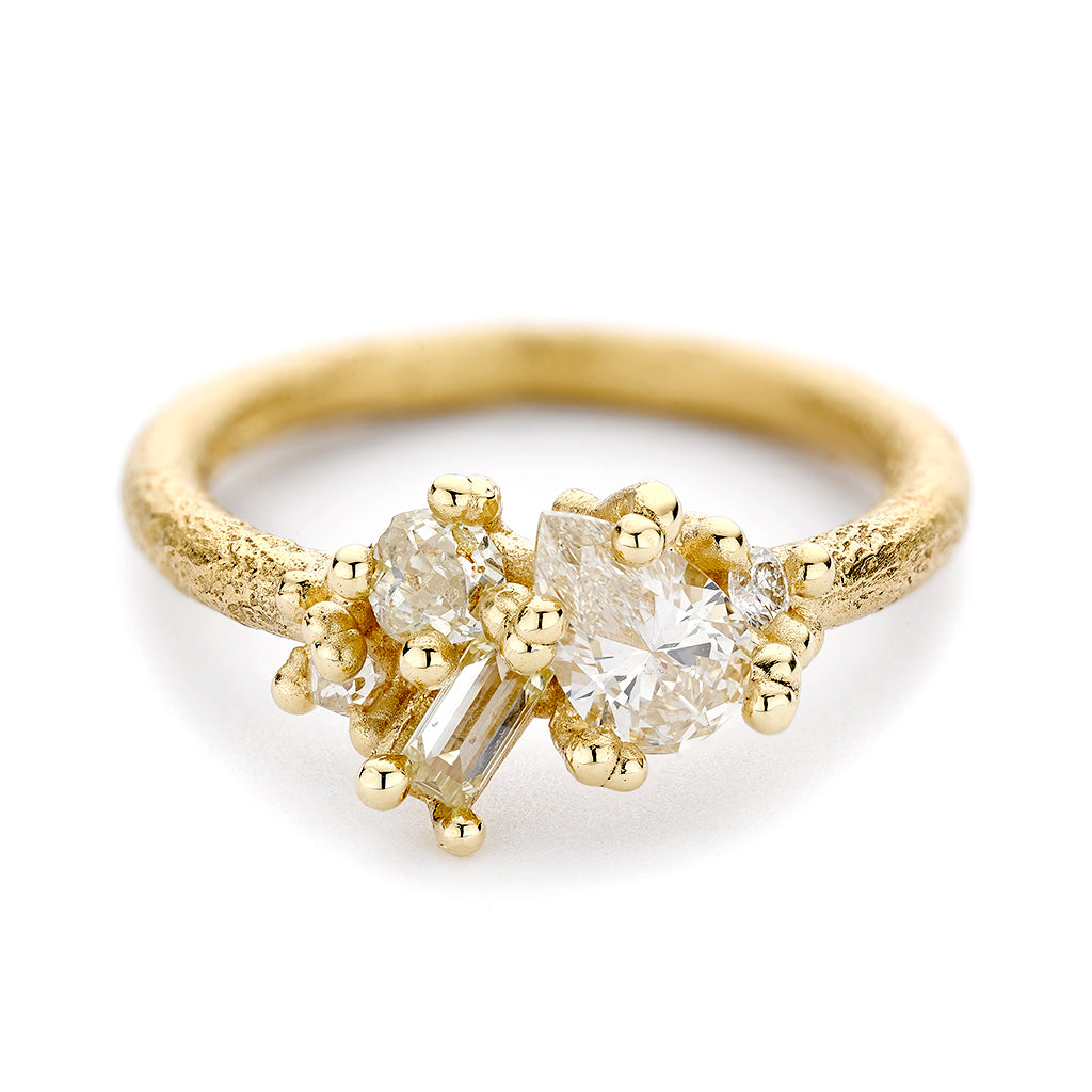Mixed-Cut Champagne Diamond Cluster Ring