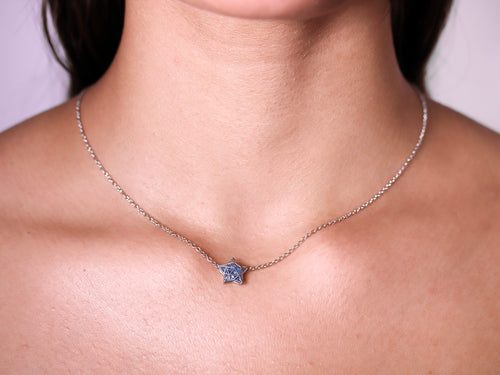 Floating Blue Topaz Astral Necklace in White Gold