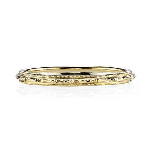 Hand Engraved "Lucy" Wedding Band in 18K Yellow Gold