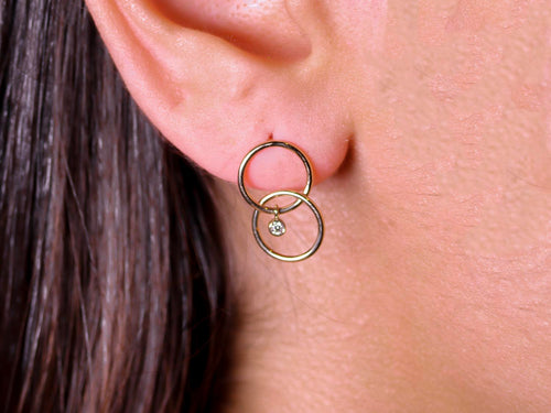 Bezel Diamond Chain Link Circle Earrings