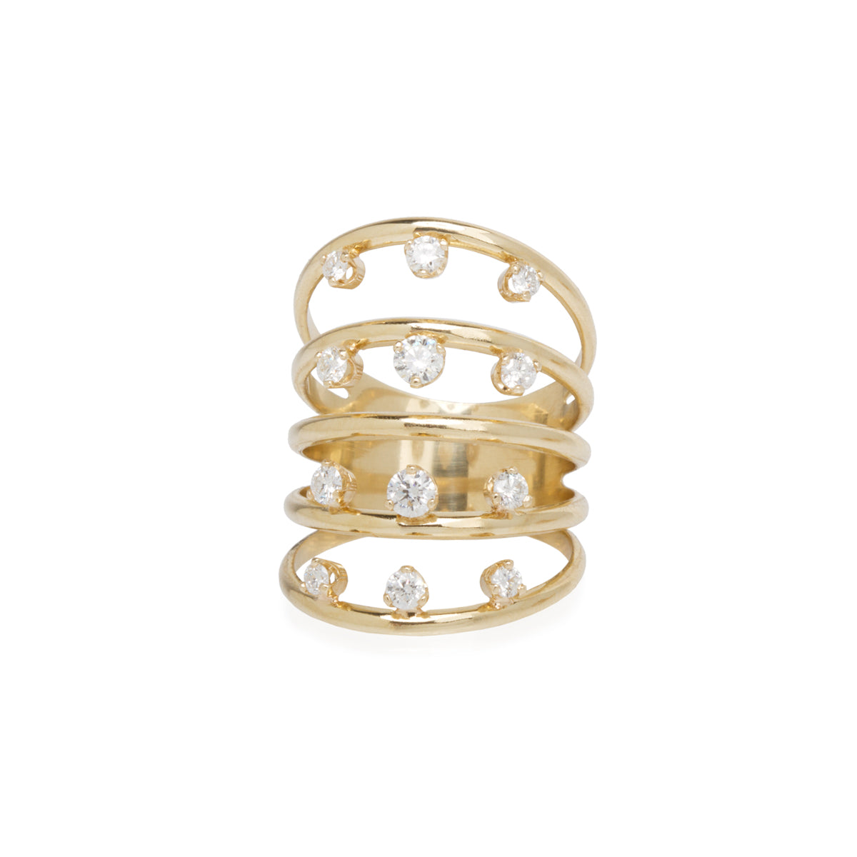 Prong Diamond Five-Band Ring in Yellow Gold