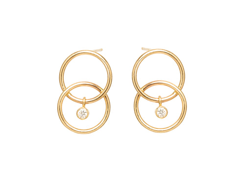 Bezel Diamond Chain Link Circle Earrings