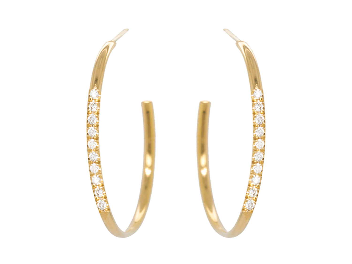 Pave Diamond Fringe Yellow Gold Drop Hoop Earrings