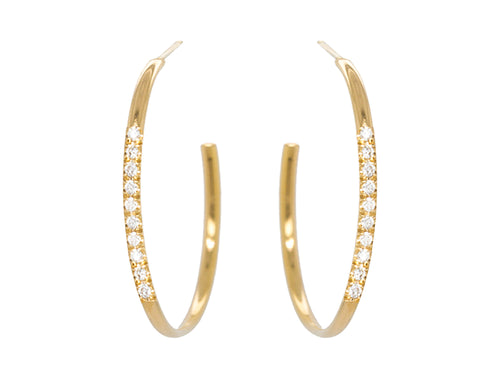 French Pavé Diamond Hoop Earrings in 14K Yellow Gold