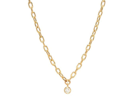 Dangling Bezel Diamond with Oval Link Chain Necklace